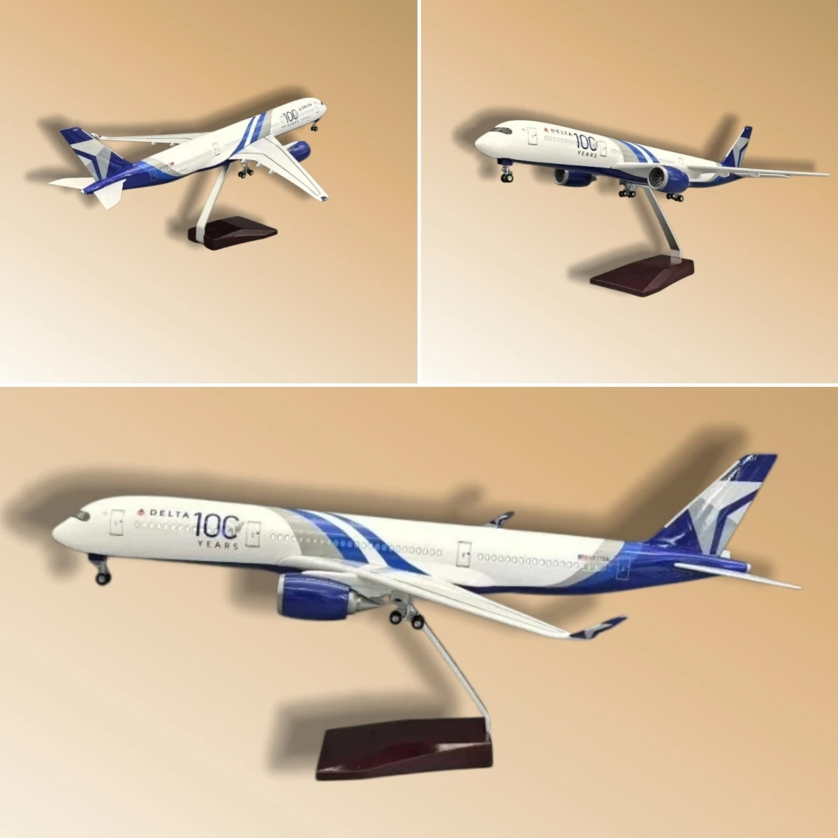a350-デルタ100周年記念航空機模型（着陸装置付き）-–-43cm-発光ダイキャスト樹脂模型玩具