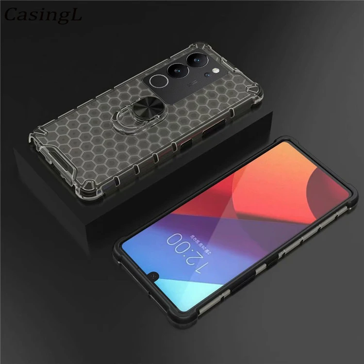 

For VIVO V29 5G Phone Case With Ring Translucent Honeycomb Texture Cover For vivo V29E V29 Pro Lite Shockproof Hard Shell