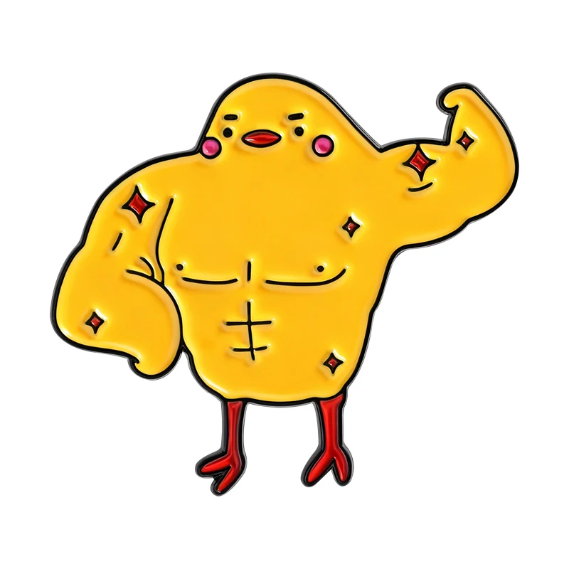 

Fitness Muscular Yellow Chicken Brooch Enamel Pins Cute Strength Muscle Chicken Brooches Lapel Badge Jewelry Gift for Friends
