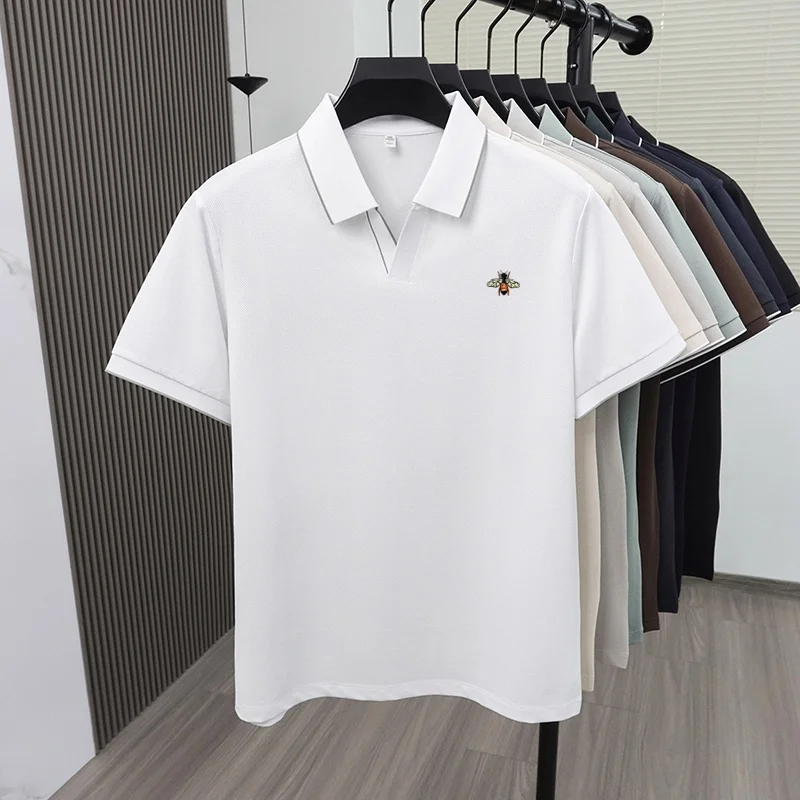 Summer Men High-End Luxury Brand Small Bee Embroidery POLO Shirt Fashion T-Shirt Business Casual Top Comfort Short-Sleeve Shirt