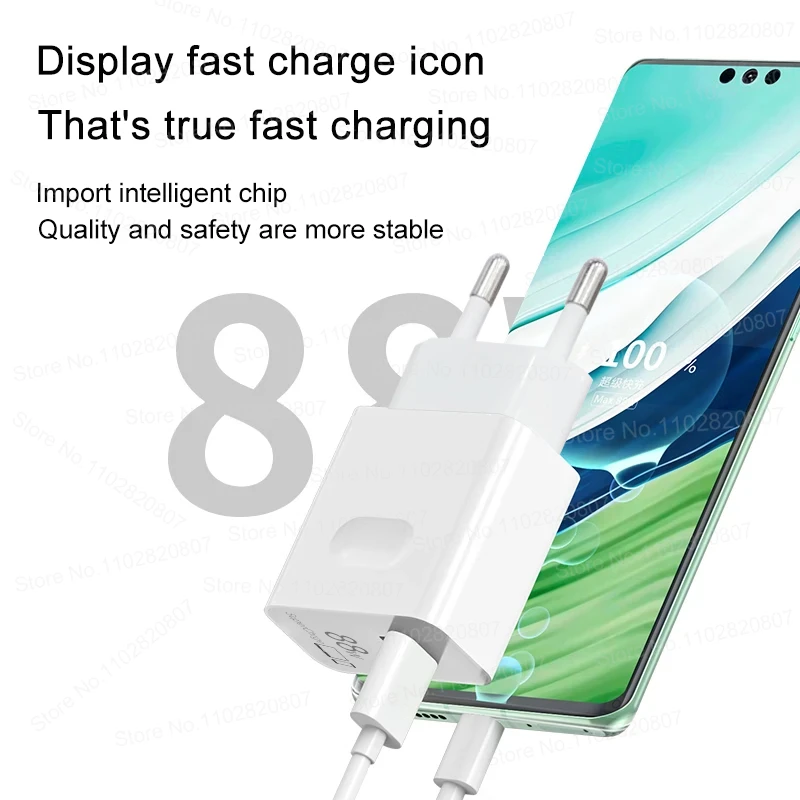Original 88W Dual Ports Charger SuperCharge For HUAWEI P60 Honor 400 200 Magic 7 6 Pro 6A Type C Cable USB A C PD Power Adapter - náhled 2