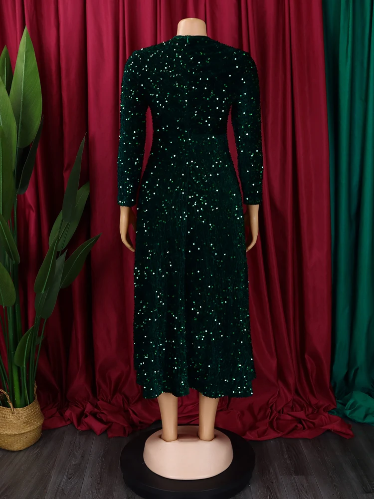 2024 Vintage-Mode Pailletten Frauen Kirche Swing Kleider Lange Hülse O-ansatz Hohe Taille Elegante Glitter Bankett Party Abendkleid – Detail 25