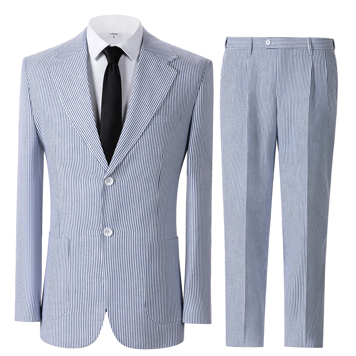 Men's Seersucker Striped Suits 2 Piece Slim Fit Summer Casual Pinstripe Suit for Men Wedding Grooms Blazer Jacket Pants Sets