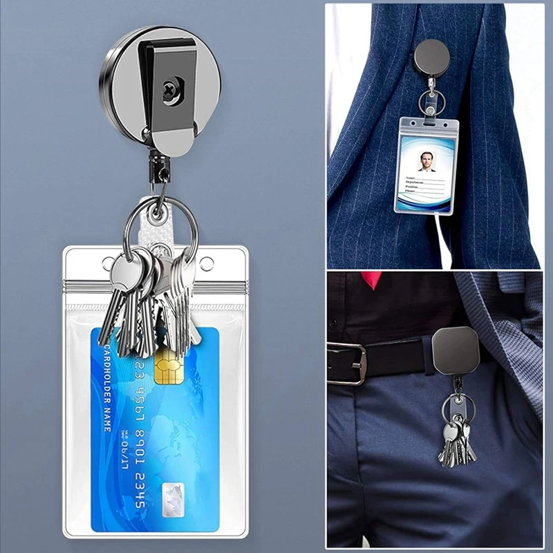 2 Pack Heavy Duty Badge Reels Metal ID Badge Holders +Belt Clip Key Ring 26.8 Inches