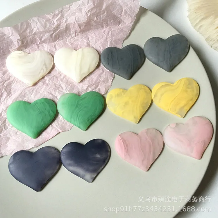 5pcs Frosted ink smudge peach heart heart heart resin flatback accessories DIY handmade earrings hairpin wholesale