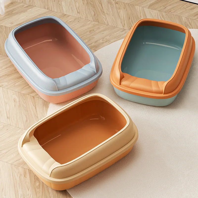 Semi Enclosed Cat Sandbox Large Space, Removable and Easy To Clean Toilet Semi Open Litter Tray, Slip Resistant with Sand Spoon