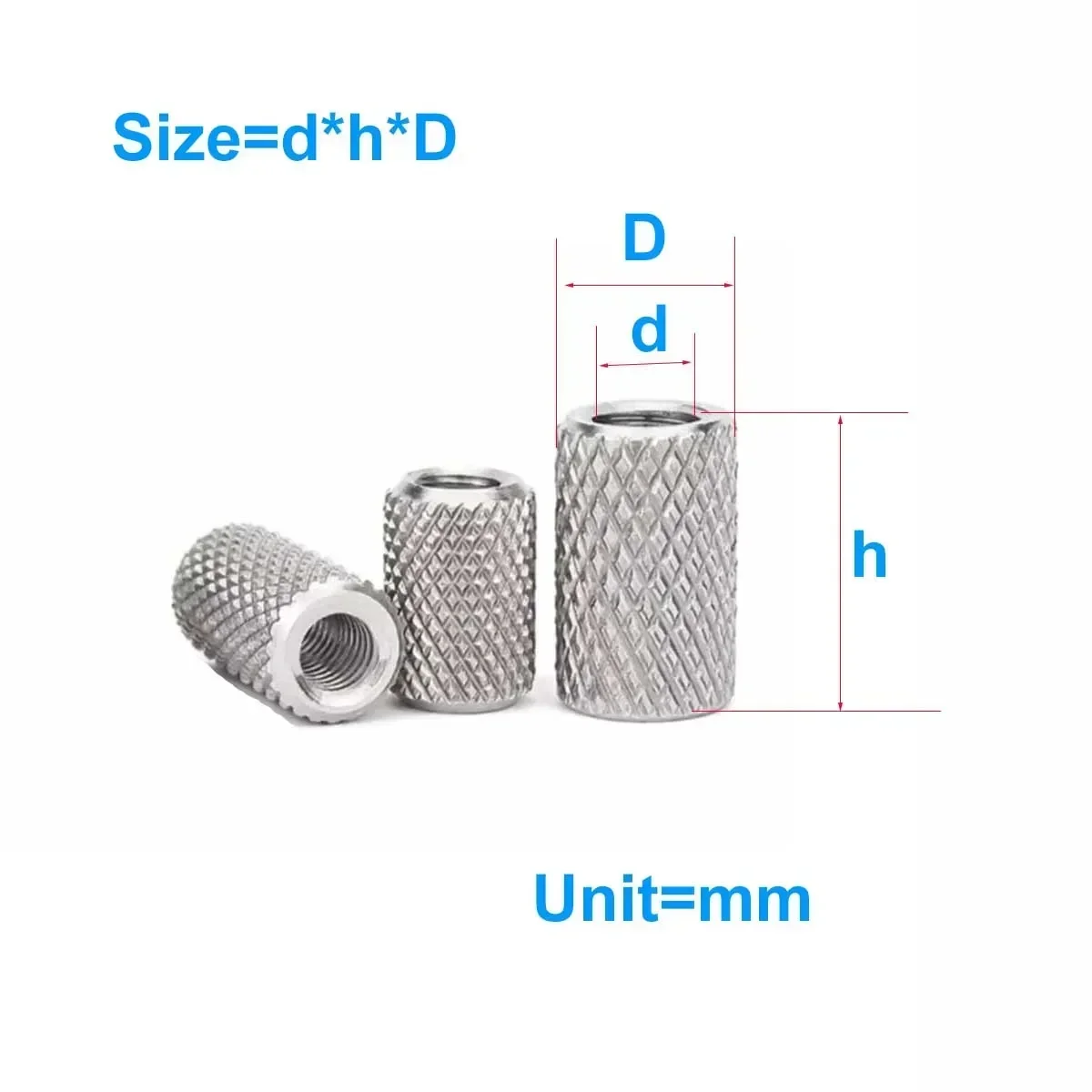 

304 Stainless Steel Extended Cylindrical Flat Head Knurled Nut, Hand Tightened Nut M3M4M5M6M8M10M12M16