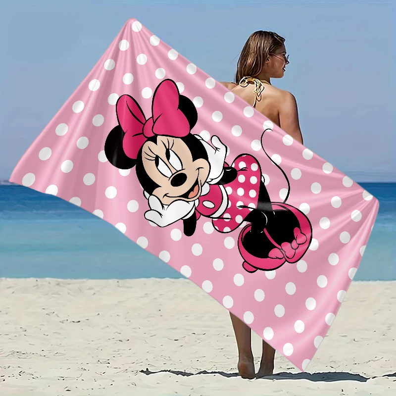 

Cute Minnie Beach Towel Elastic Great for Beach, Pool, Travel Party Easter Swimming QuickDry Fiber Lightweight Fabric Easy Fold