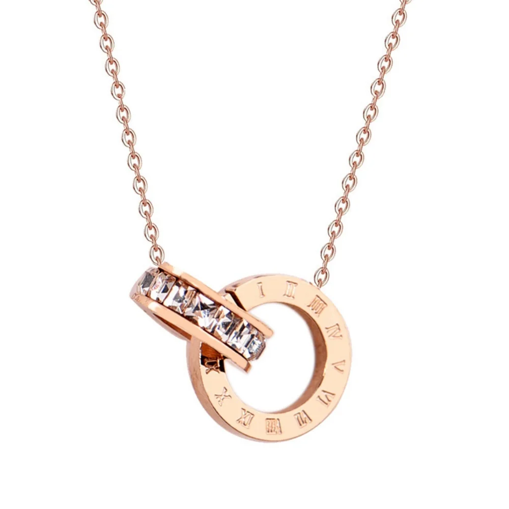 Luxury Elegant Crystal Circle Choker Fashion Roman Digital Stainless Steel Gold Silver Color Pendant Necklaces for Women Jewelry image 3