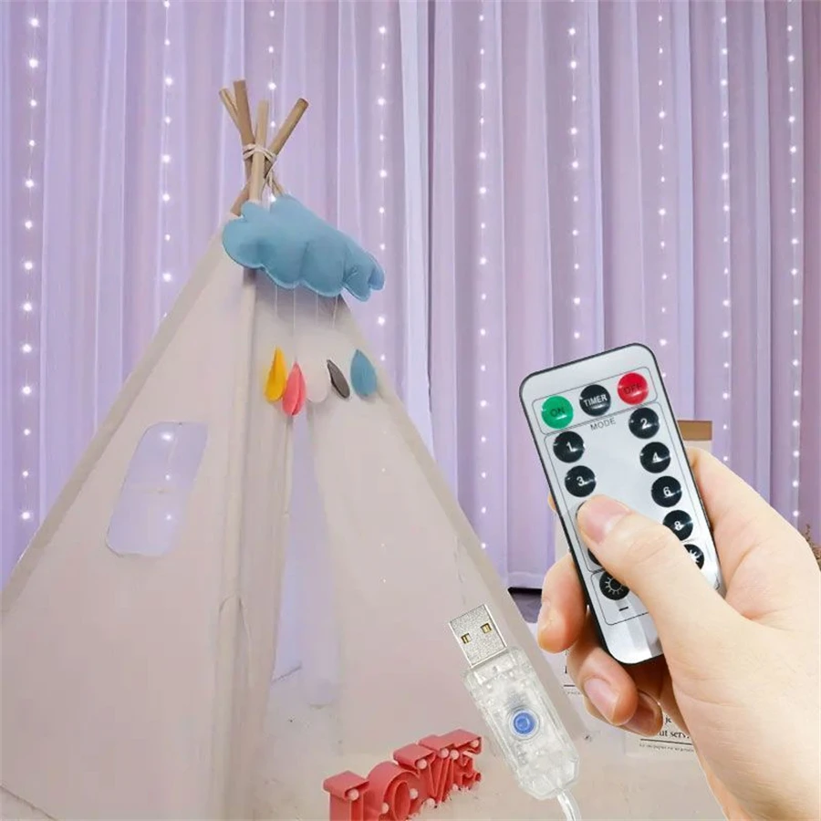 

8 Modes LED USB Curtain String Fairy Lights Christmas Garland Remote For New Year Party Garden Home Bedroom Wedding Decoration