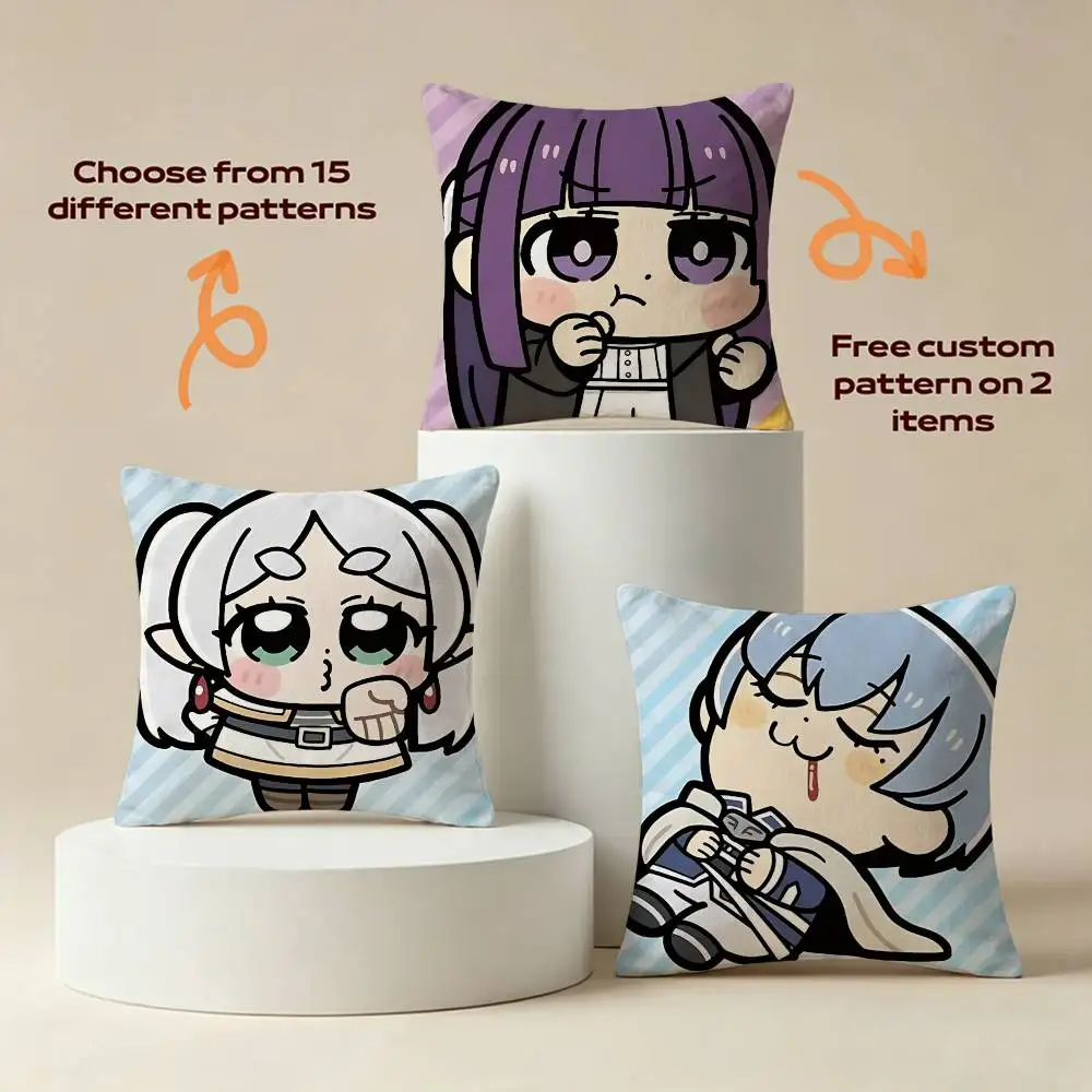 Cute F-Frieren Chibis Official Art Square Sofa Pillow Cover Solid Color Living Room Home Decor Cushion Case