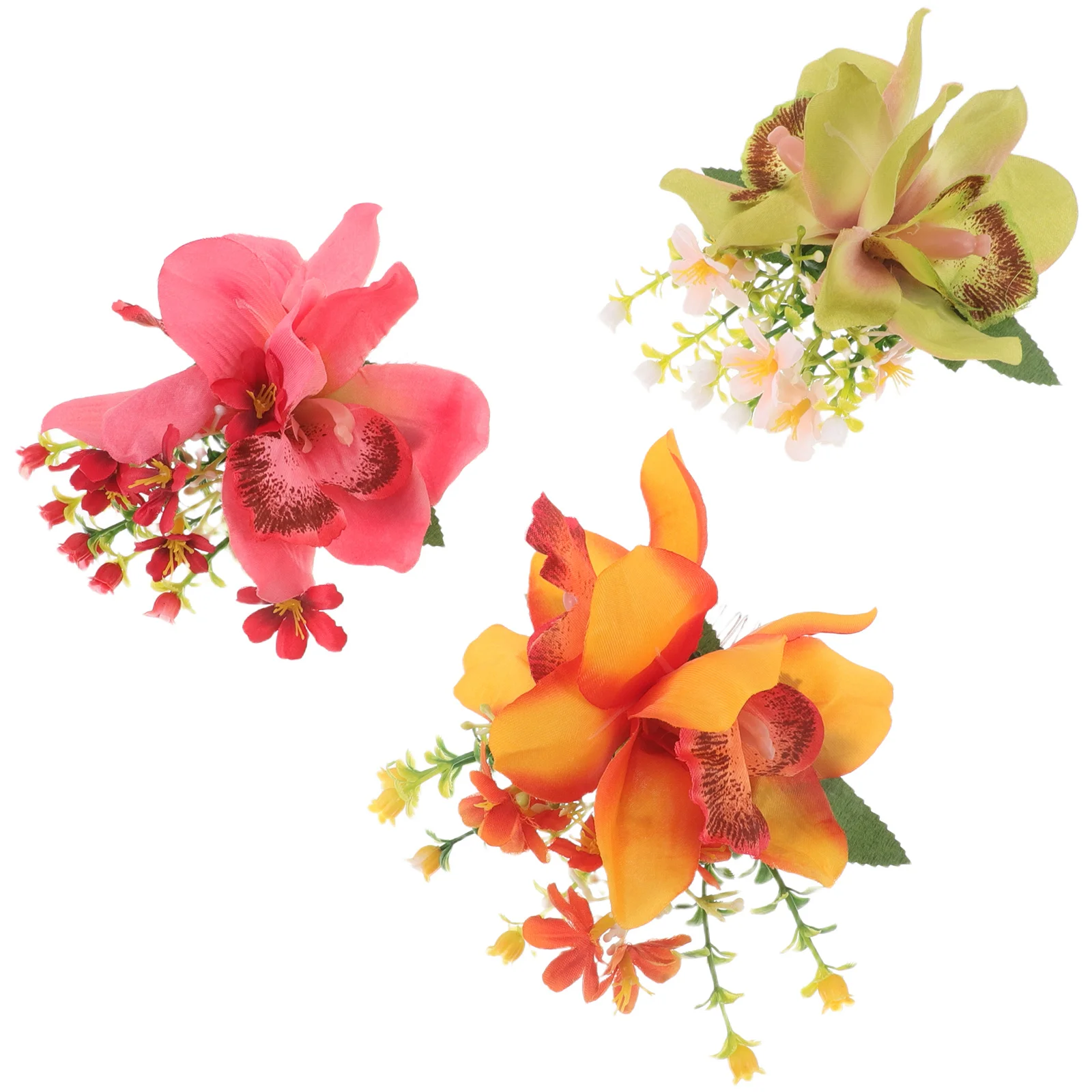 

3Pcs Hawaiian Orchid Hair Combs Artificial Flower Metal Slide Bridal Hair Clips Wedding Side Floral Hairpin Barrettes