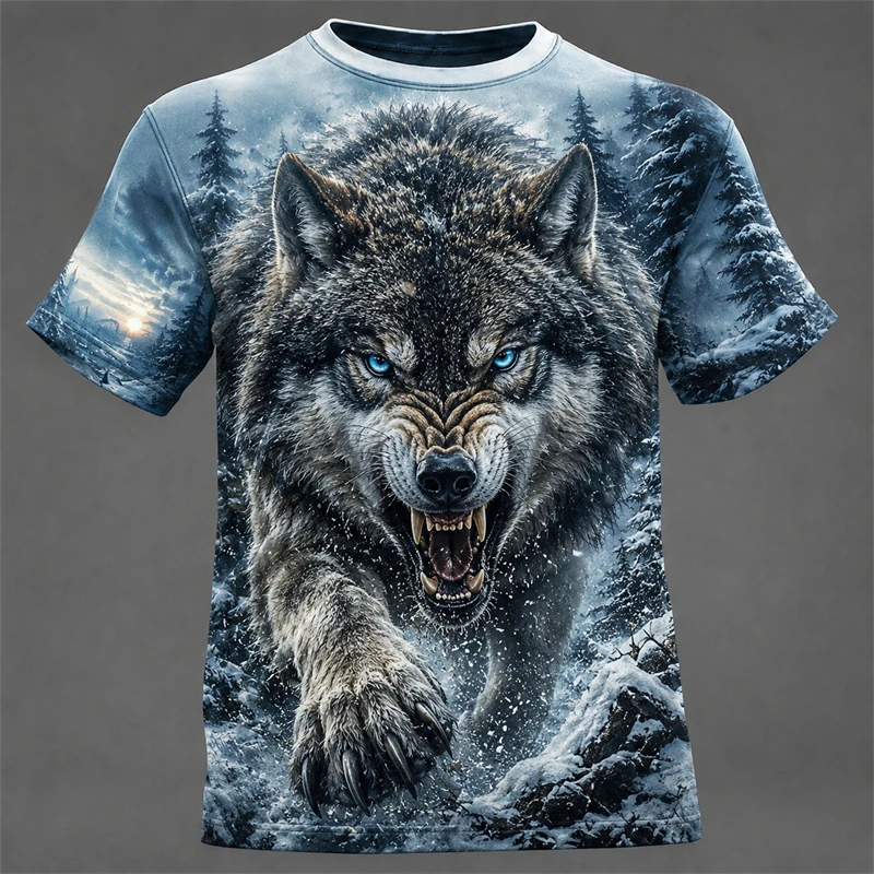 Fashion Cool Animal Wolf Tiger Men's T Shirt Short Sleeve T Shirt 3D Print O-Neck Shirt Exaggerated Designer Harajuku Men Tshirt