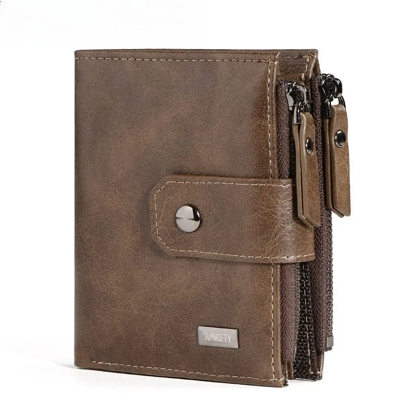 

Men's Wallet Blocking Zipper Coin Purse vintage PU leather Wallet Credit Card Holder Money Bag Business Wallet man