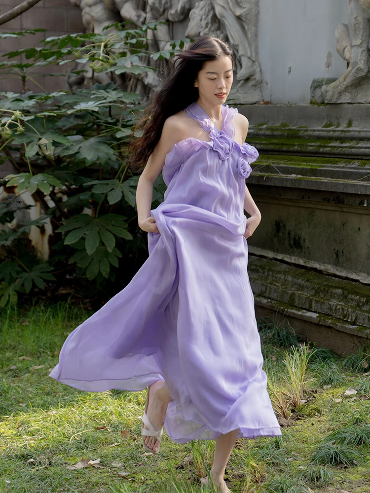 

Princ Sle Long Evening Gown with Purple Rose Design Hanging Ne Bal Wedding Dr for Bride Sexy Neline Evening ...