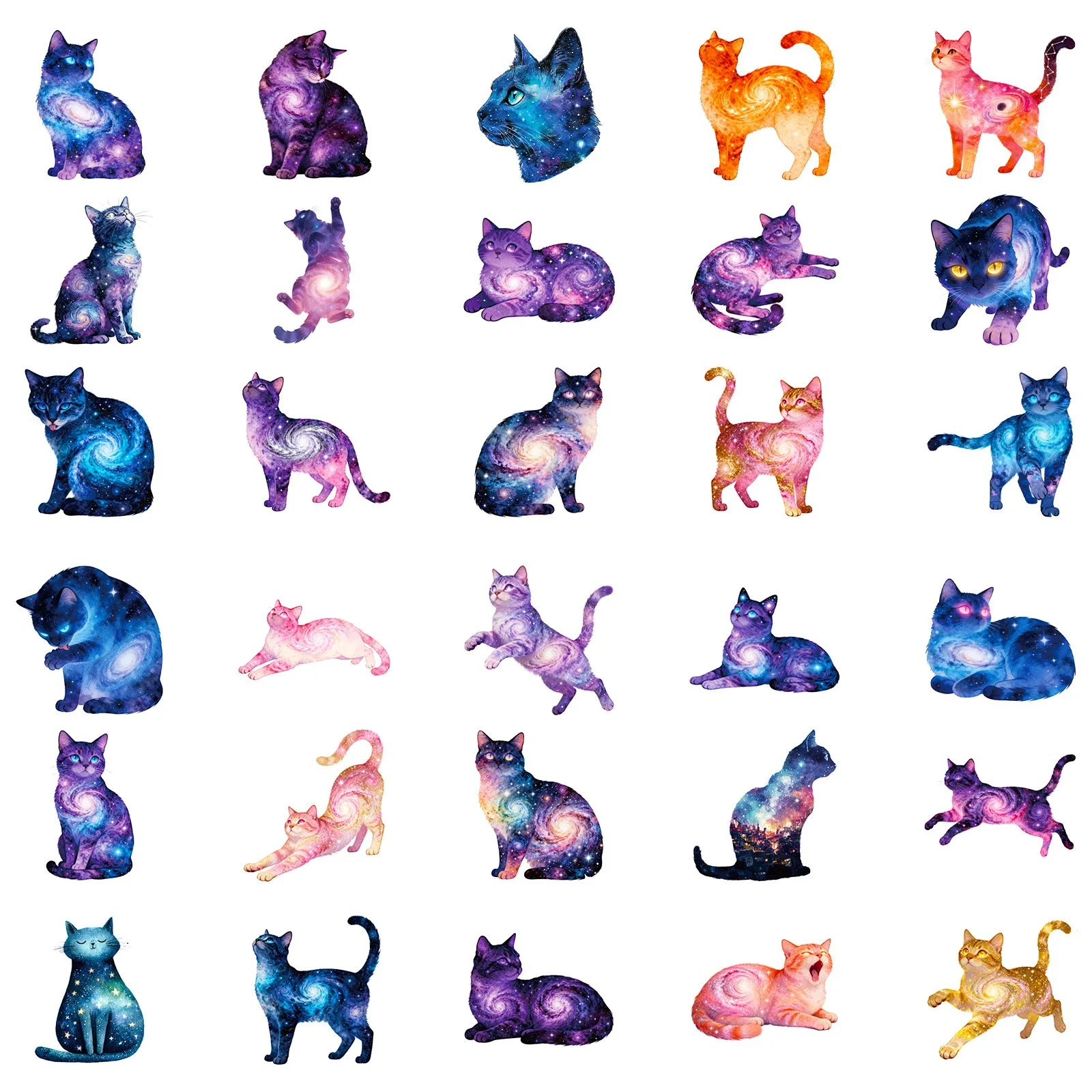 56pcs Cool Starry Sky Cats Stickers Cartoon Decals DIY Fridge Bike Phone Notebook Stationary Waterproof Cute Kids Sticker Toys