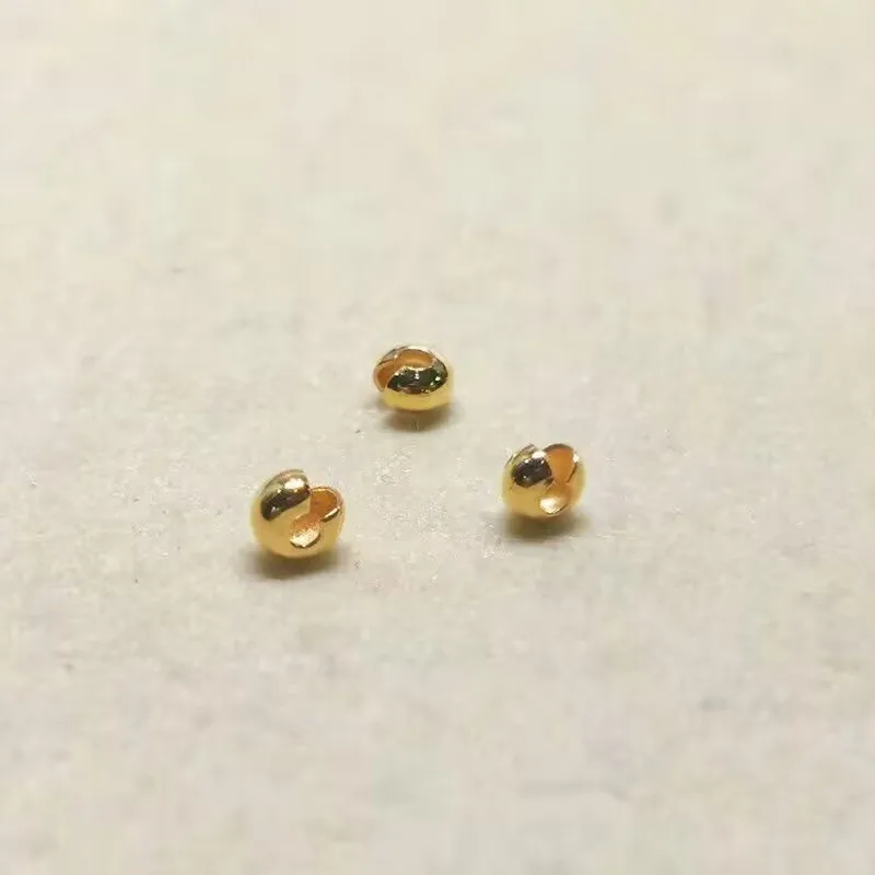 Solid 925 Sterling Silver 18K Gold Color Crimp Cover Beads Round End Bead Stopper Spacer Covers DIY Jewelry Making Accessories