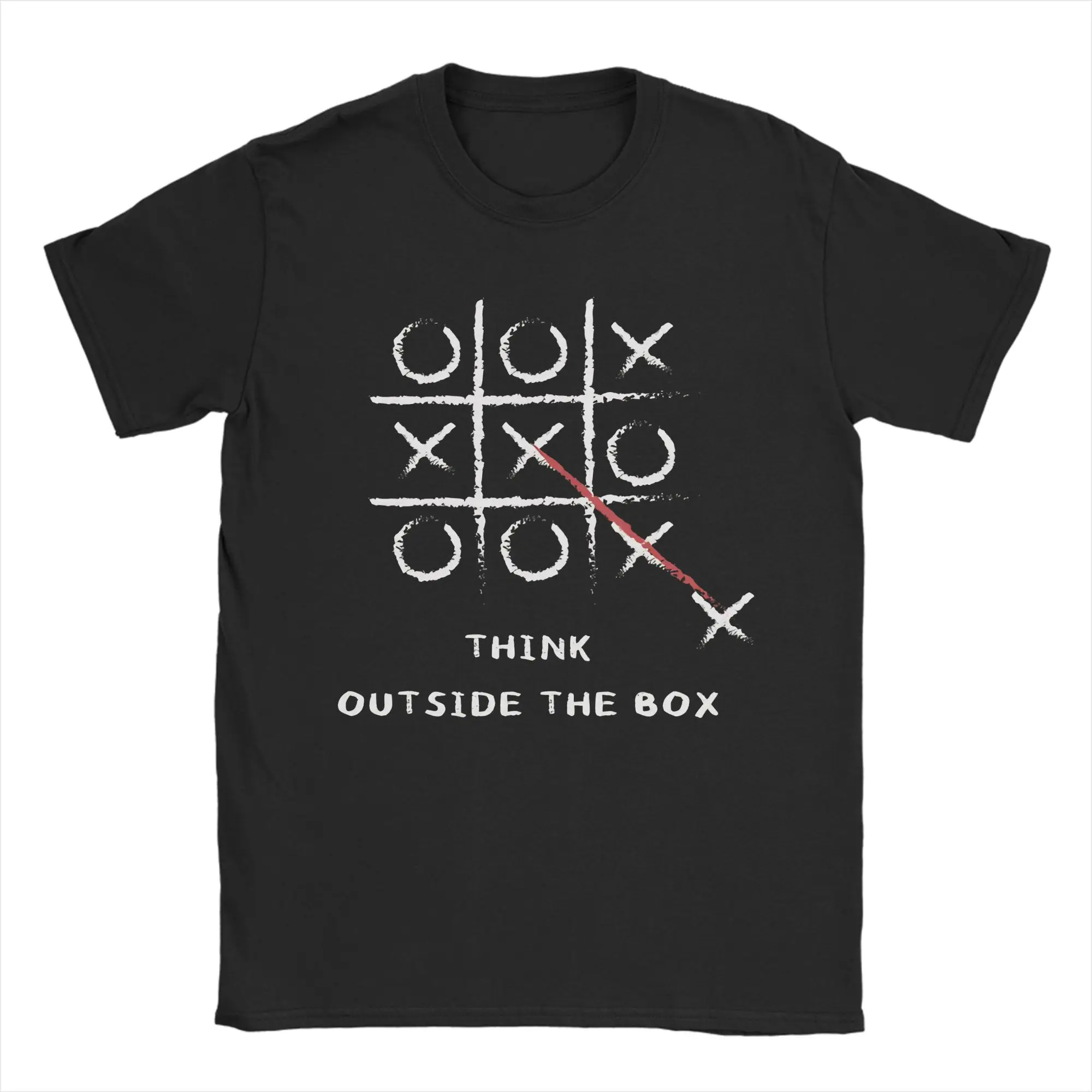 Think Outside The Box Creative Tic Tac Toe Inspirational T-Shirt for Men Pure Cotton Tee Shirt Crewneck T Shirt 6XL Clothes