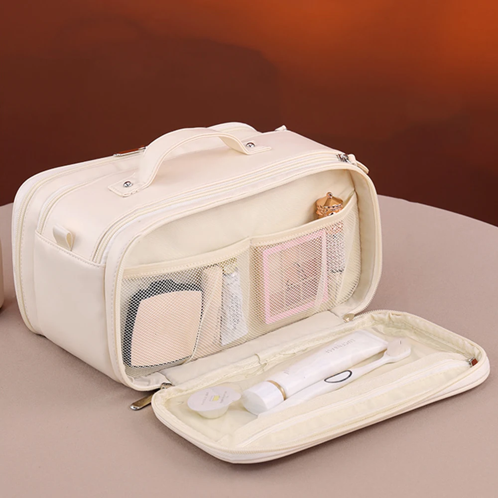 

Большая сумка для туалетных принадлежностей из искусственной кожи, женский дорожный комплект для макияжа, органайзеры для макияжа, водонепроницаемая сумка, косметическая сумка на молнии, женская роскошная сумка