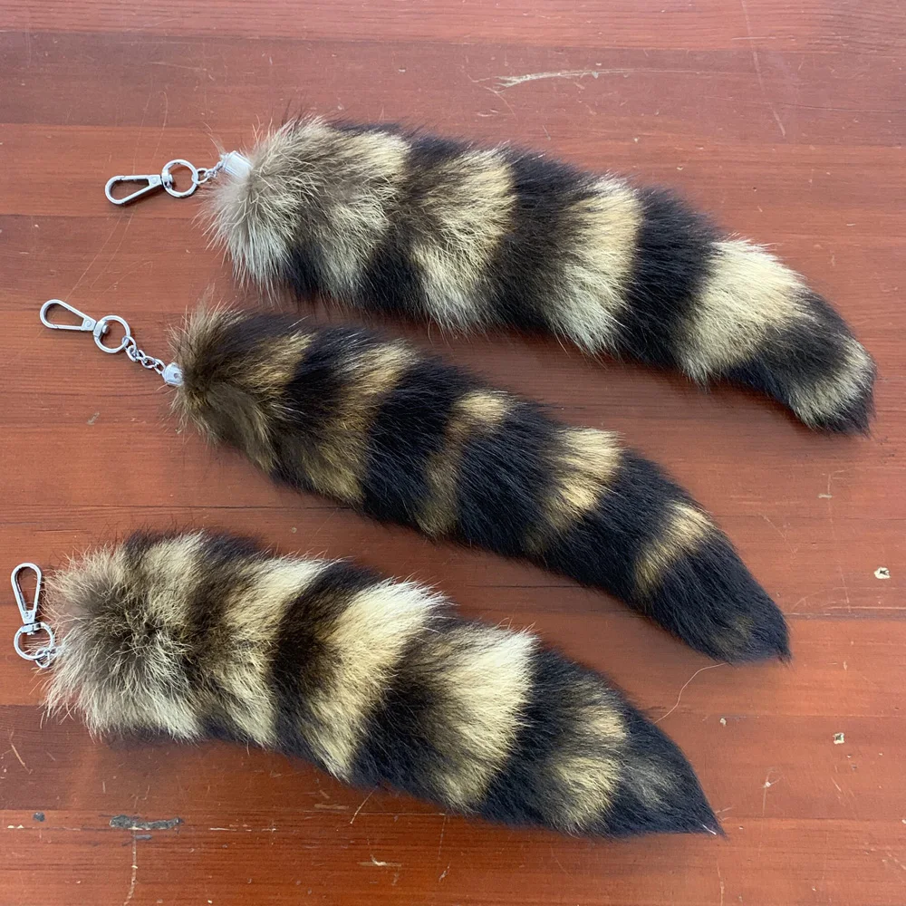 Fluffy Raccoon Fur Tail Keychain Perfect for Cosplay Bag Charm Keys-Holder Couple Keyrings for Backpack Car Decoratio