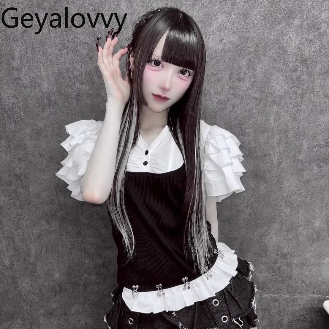 

Original Japanese New Bow Fly-sleeved Subculture Original Plaid Shirt Temperament Lapel Bubble Short-sleeved Blouse Top Girls