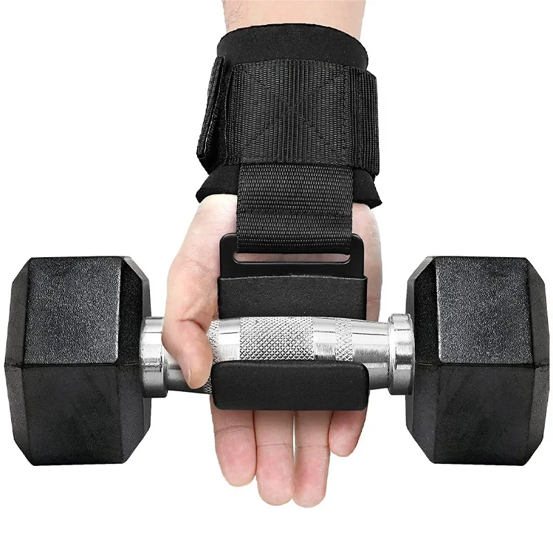 2pcs Weight Lifting Hook Grips With Wrist Wraps Hand-Bar Wrist Strap Gym Fitness Hook Weight Strap Pull-Ups Power Lifting Gloves