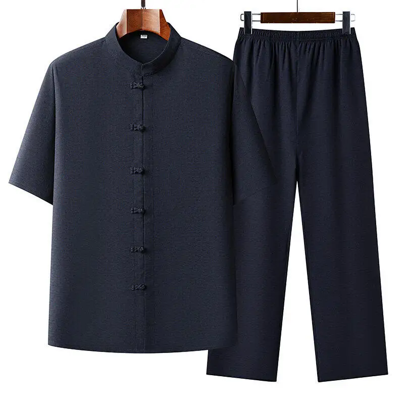 

Shirts + Pants 2025 summer Sportswear Men's solid Casual Sets Male Fashion Chinese style men shirts and trousers size M-4XL