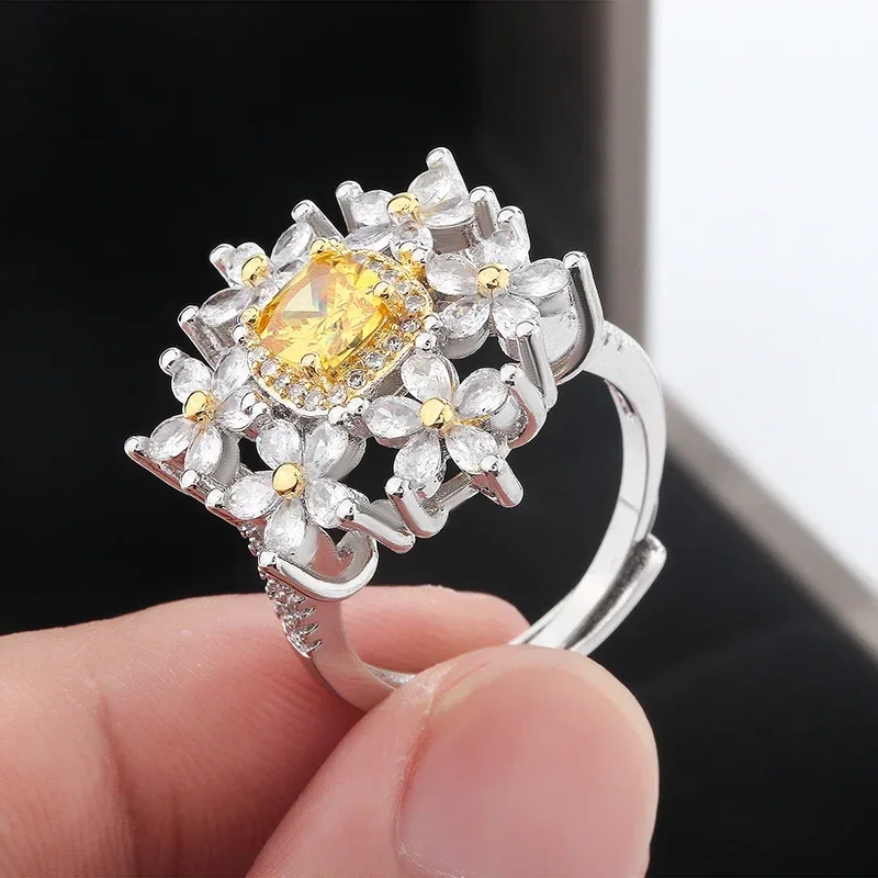 Nieuwe Hoge Kwaliteit 925 Verzilverde Ring Voor Vrouwen Mode Bloemen Sparkly Zirkoon Sieraden Prachtige Feest Sieraden Verlovingsring