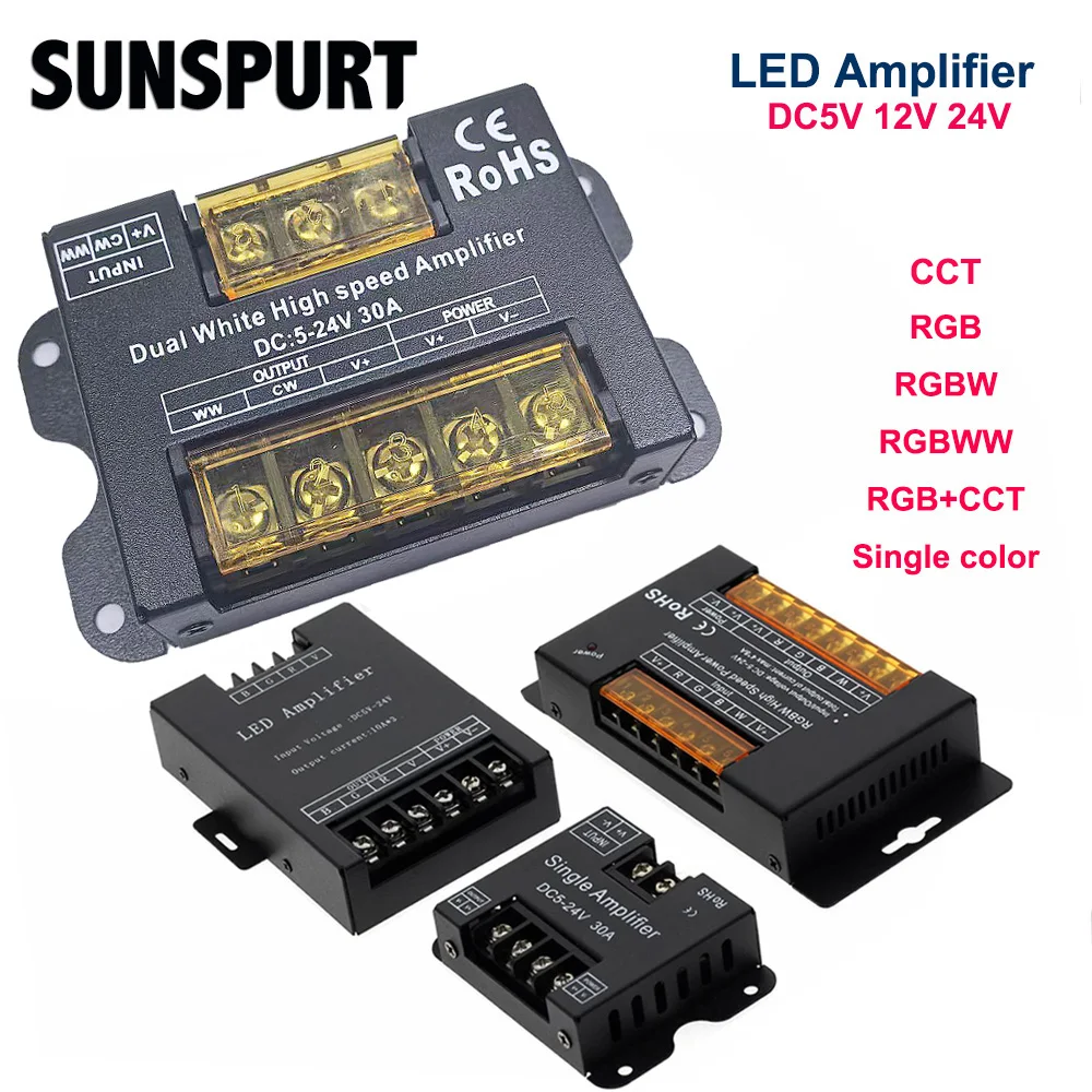 

LED Controller 2/4/5/6PIN RGB / Single Amplifier DC5 12V 24V 24A 30A 15A Output For RGBCCT / RGBW / RGB LED Strip 5050 2835 Tape