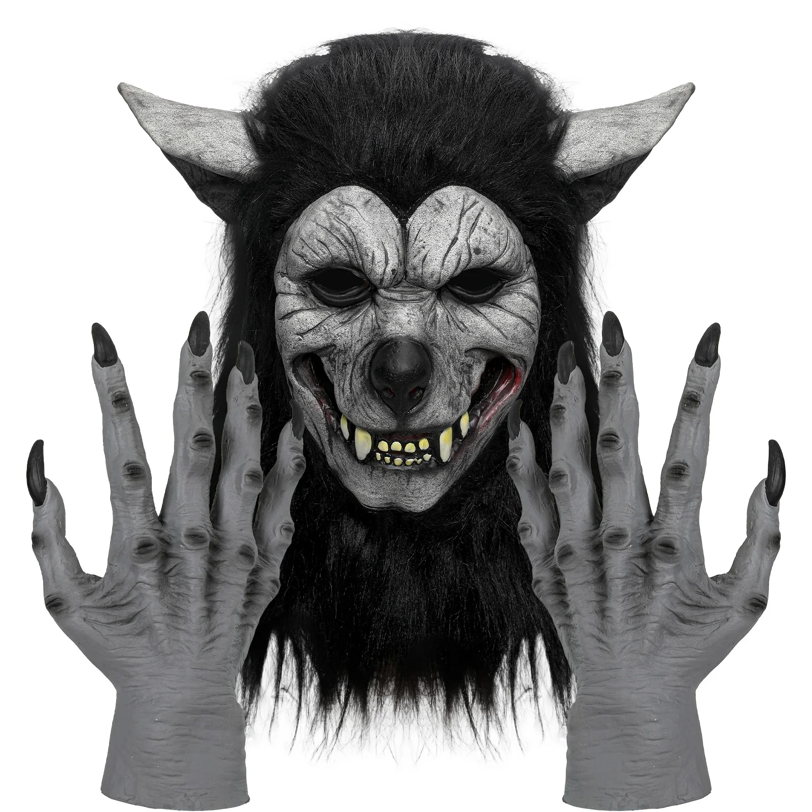 

Adult Halloween Werewolf Costume Wolf Claws Gloves and Head Mask for Cosplay Costume Perfect Halloween Costume Gifts
