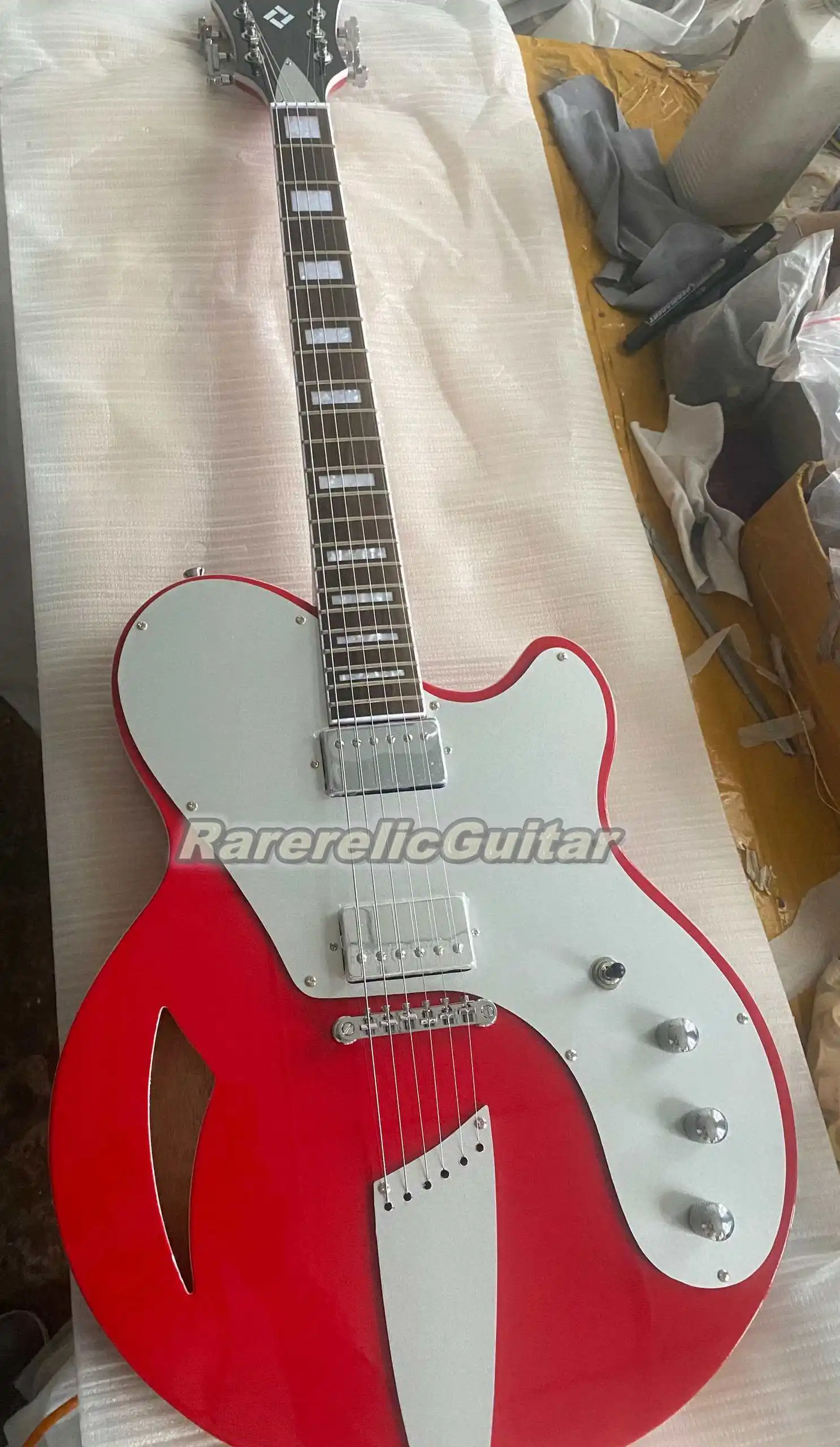 Ave Josh Homme Queens of Stone Red Jazz Electric Guitar Motor Semi Hollow Body Grover Imperial Tuners Aluminum Pickgaurd