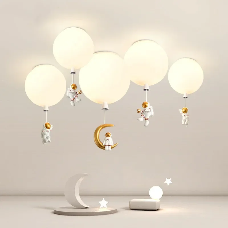 Astronaut Creative Children\'s Room Lamp Bedroom Chandelier Study Room Living Room Ceiling Lamp Astronaut Aisle Round Led Lights