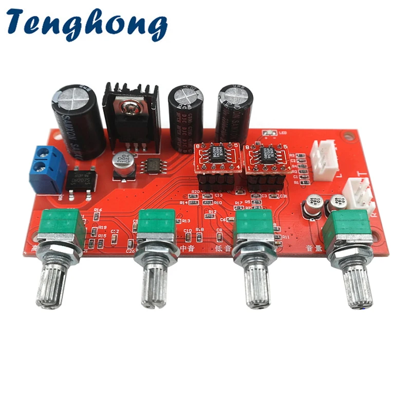 

Плата стереофонического предусилителя Tenghong AD828 HIFI с регулировкой высоких, средних и низких частот, громкости и тембра, превосходящая NE5532