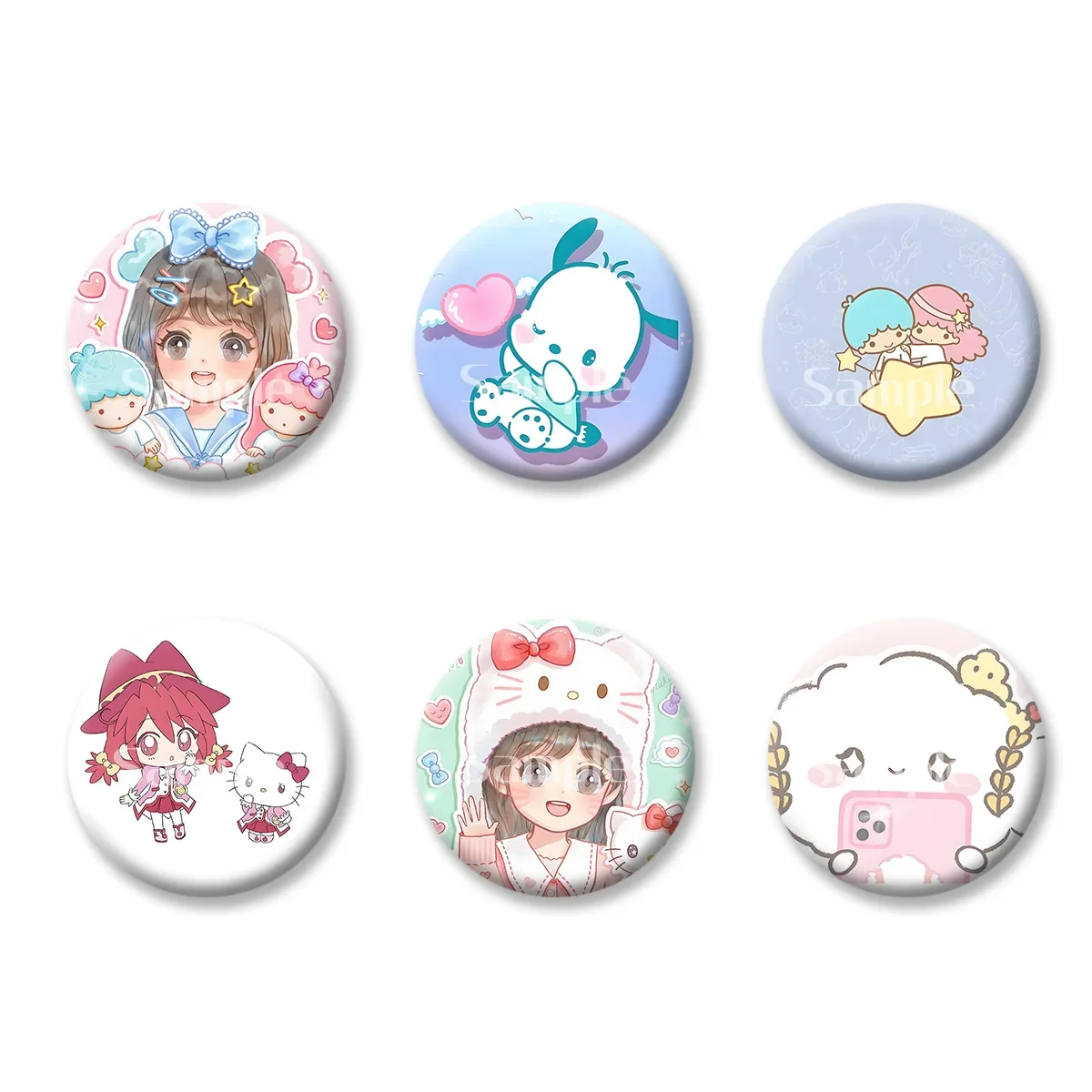 

Sanrio Little Twin Stars Hello Kitty Flash Badge Cards Souvenir Keychains Convenient Makeup Mirror Fridge Magnet ACG Accessories