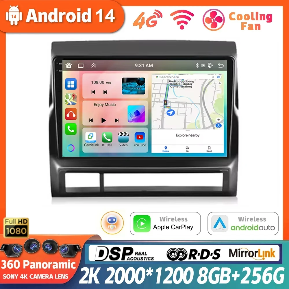 

Android 14 для Toyota Tacoma 2 N200 Hilux 2005-2015 автомобильный радиоприемник QLED Wi-Fi навигатор GPS мультимедийный Carplay автомобильный 360 проигрыватель с камерой