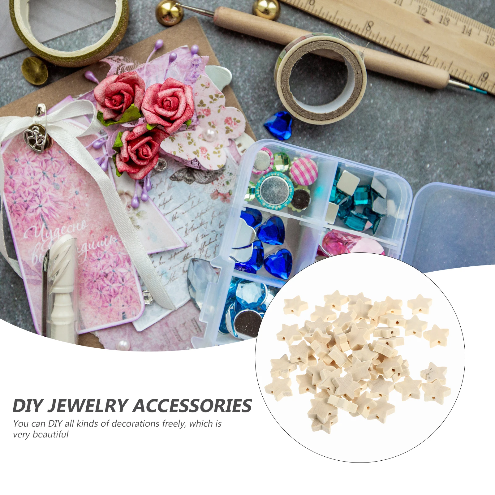 

50pcs Star Shaped Wooden Beads for Jewelry Making Crafts Bulk Diy Supplies Accessories Creativity Bracelet Necklace Decorations