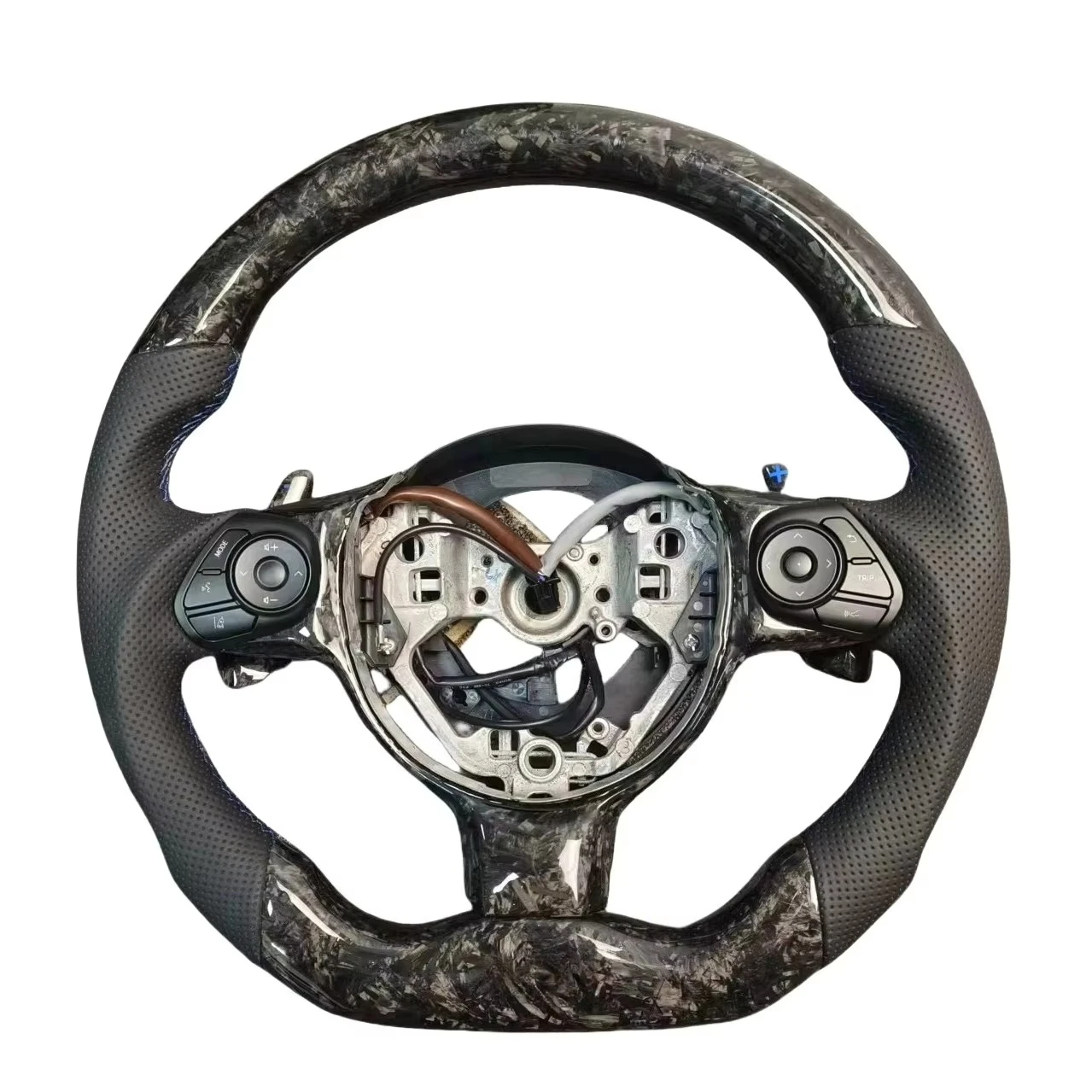 Custom Perforated Black Leather & Carbon Fiber Steering Wheel Designed for Toyota Camry & Land Cruiser 200 Sports Car GR86