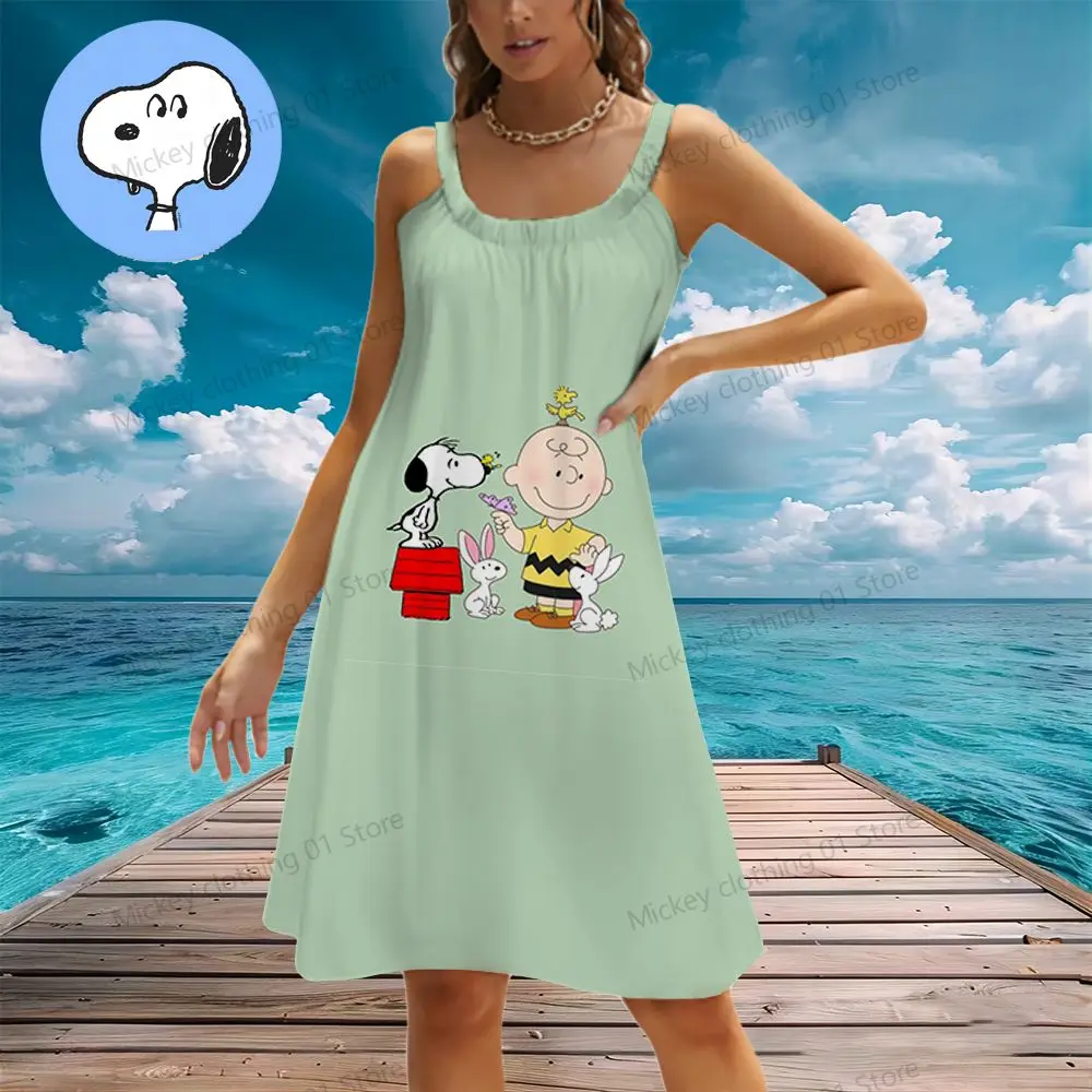 Vestido playero Kawaii para mujer, ropa juvenil de Snoopy, Anime Sanrio S-3XL Y2k, verano 2024