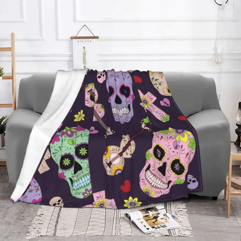 Sugar Skull Flannel Blankets Day of the Dead Halloween Awesome Throw Blanket for Home 125*100cm Plush Thin Quilt