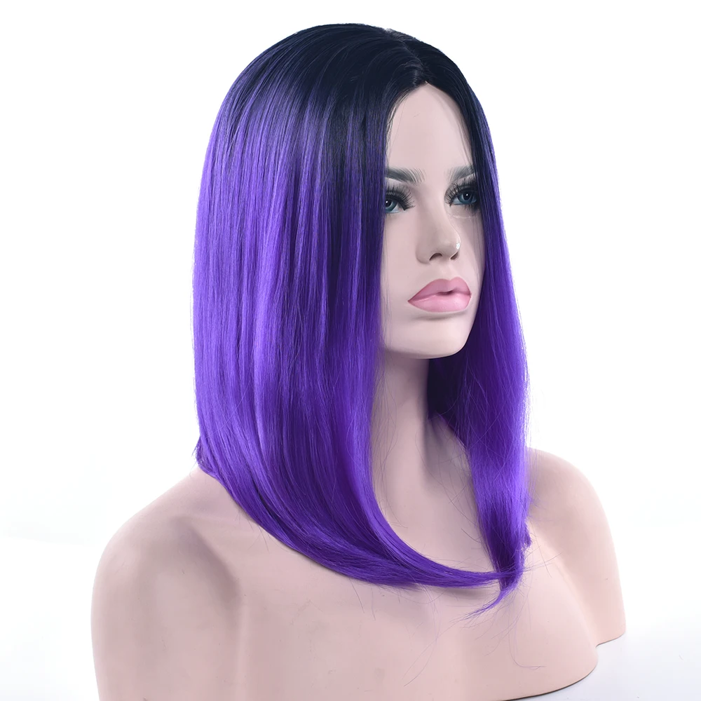 Soowee 10 Colors Synthetic Hair Ombre Purple Hair Bob Style Short Wigs for Women Party Cosplay Wig