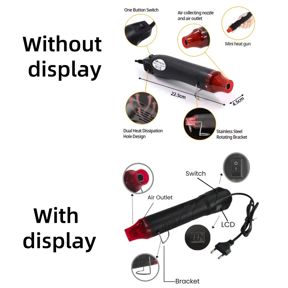 Nueva pistola de aire caliente de 220V con pantalla, pistola de aire caliente de temperatura ajustable para manualidades, estampado, envoltura retráctil, reparación de cables de PVC