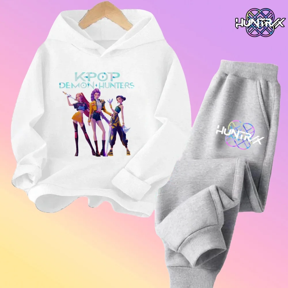 الخريف الشتاء Kpop شيطان الصيادين الكرتون طباعة الأطفال هوديس مجموعات 2 قطعة هوديي السراويل الفتيان الفتيات بلوزات 2-13 سنة الملابس