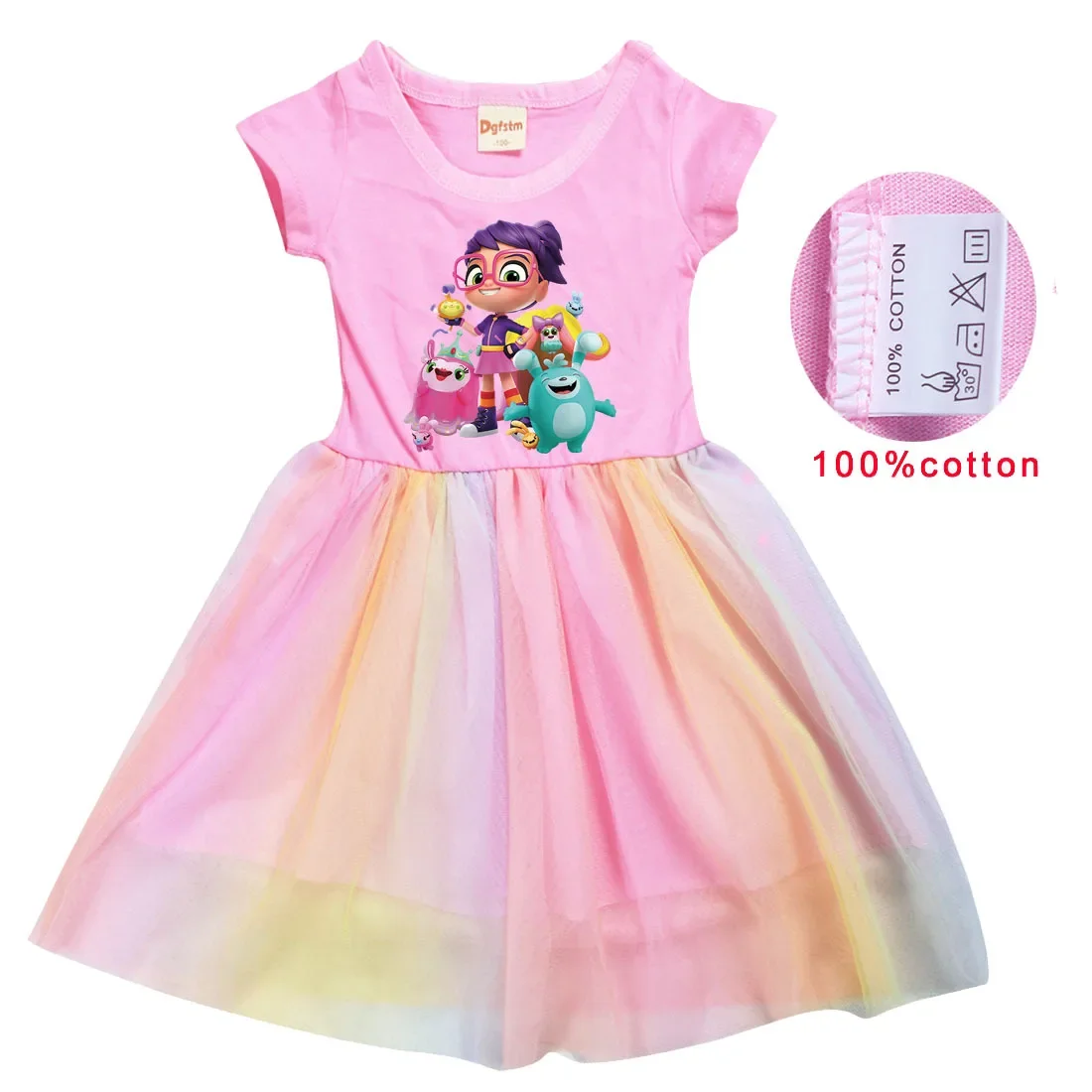 2024 Newest Abby Hatcher Clothes Kids Short Sleeve Dress Toddler Girl Rainbow Casual Dresses Baby Girls Lace Princess Vestidos