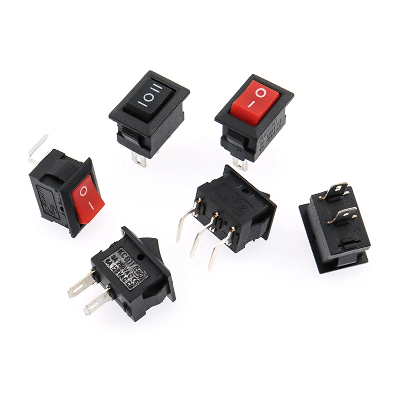 5Pcs Button Switch 10x15mm 2CH 3CH 2Gear 3Gang 2Pin 3A 250V KCD11 Embedded On/Off Rocker Switch 10MM*15MM Black Red White