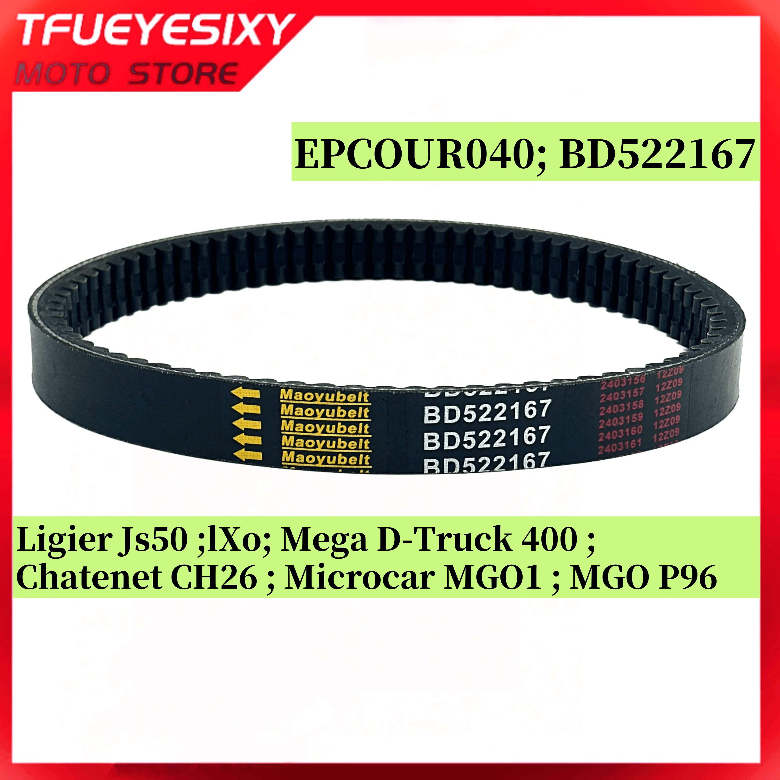 Motorcycle Transfer Clutch Drive Belt For Codlice EPCOUR040 BD522167 Ligier JS50 Chatenet CH26 Microcar MGO1 Motor Yanmar