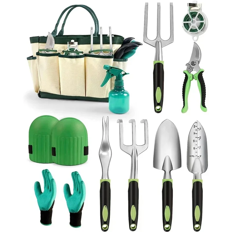 Garden Tool Set with Storage Bag, Trowel Cultivator Hand Rake Transplant Trowel and Gloves for Soil Loosening & Weeding JJ4604