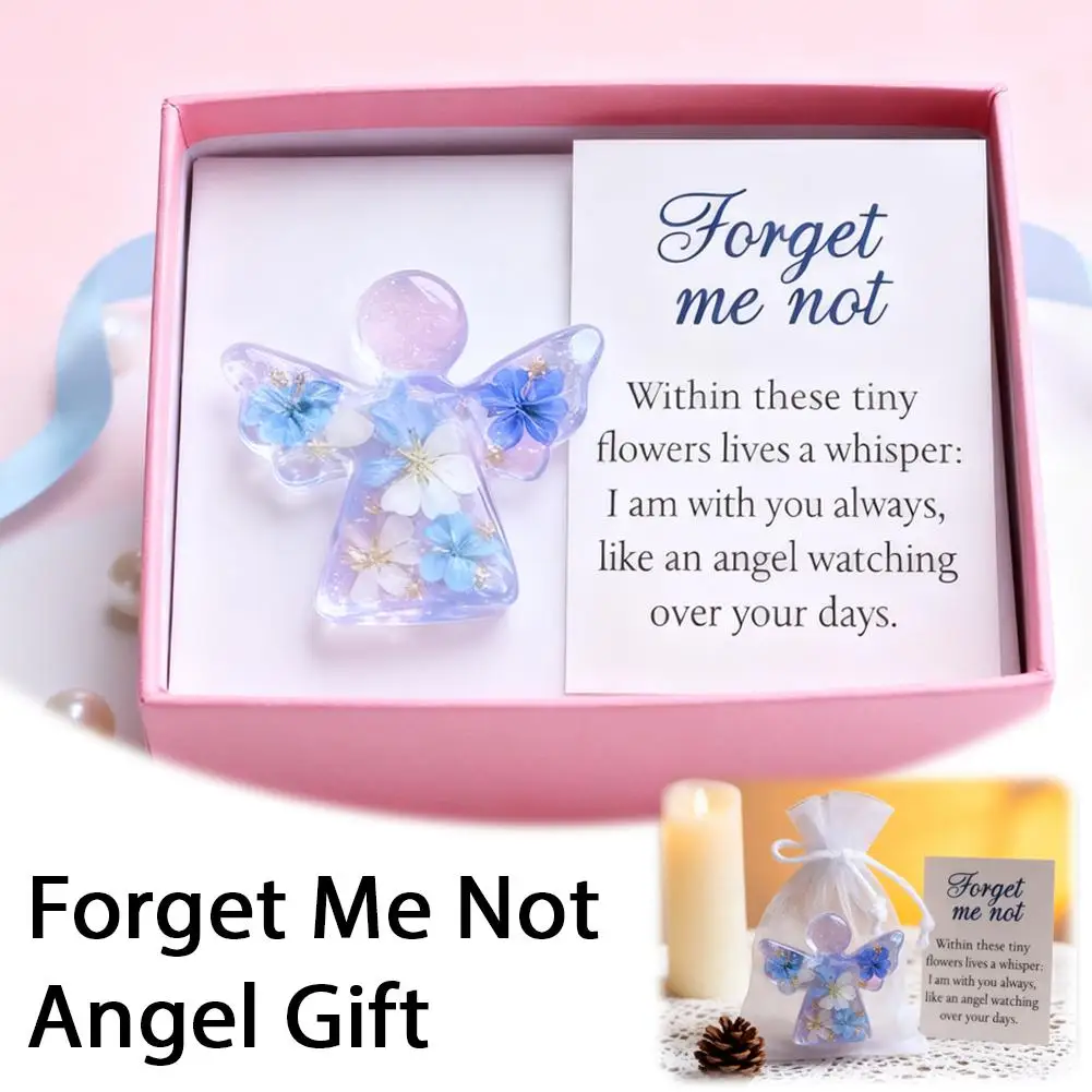 هدية Forget-Me-Not Angel المصنوعة يدويًا - تفاصيل معقدة، مع زهرة Forget-Me-Not الجميلة، هدية تزيينية لأصدقاء العائلة