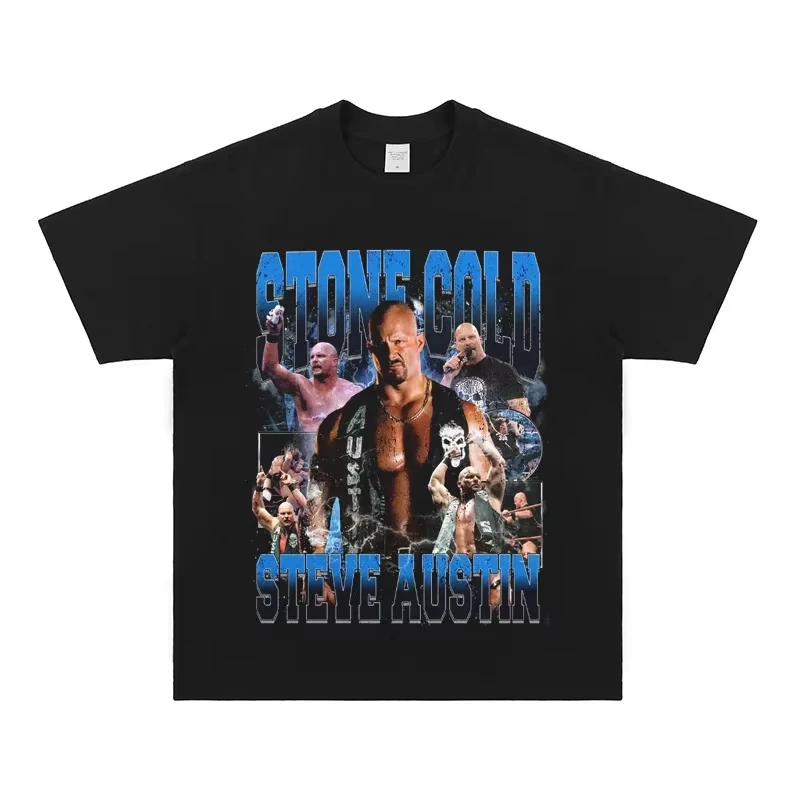 Camiseta Stone Cold Steve Austin Wrestling Legend, de algodón suave, manga corta, gráfico llamativo, cuello redondo, estilo punk, ropa de calle de lucha libre