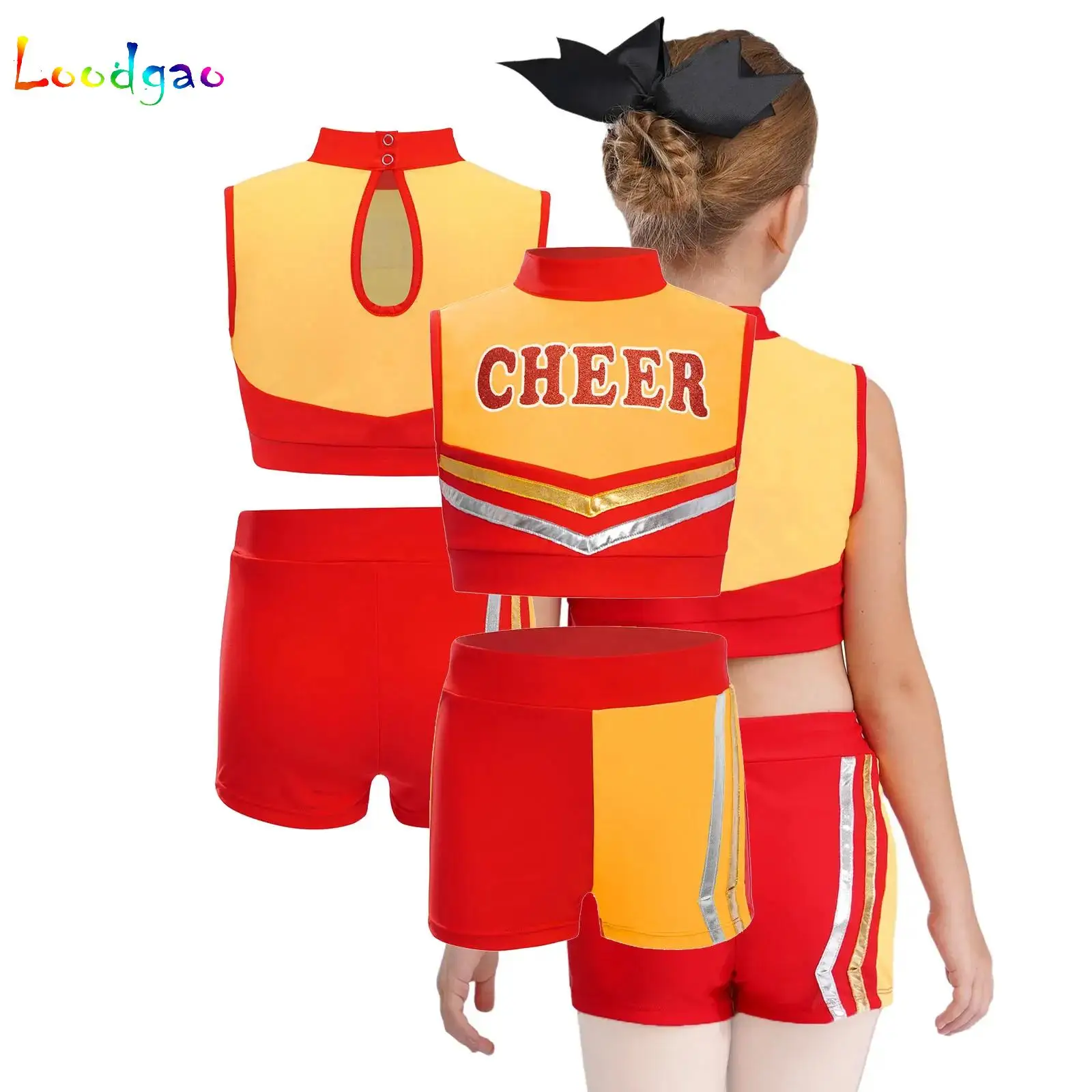 

Girls Cheerleader Dance Costume Outfit Set Halloween Cheerleading Fancy Dress Up for Birthday Party Cheer Uniform School Perform