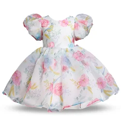 New Flower Girls Dress for Wedding Backless Elegant Kids Birthday Party Gala Dress Puff Sleeve Children Communion Costumes 3-8Y